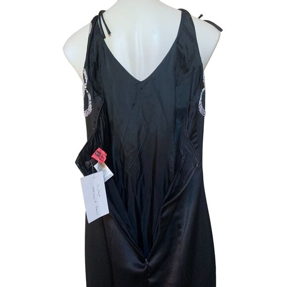 Vintage 90s Beaded Black Maxi Dress Gown Mermaid Pink Floral XXS - Picture 5 of 8